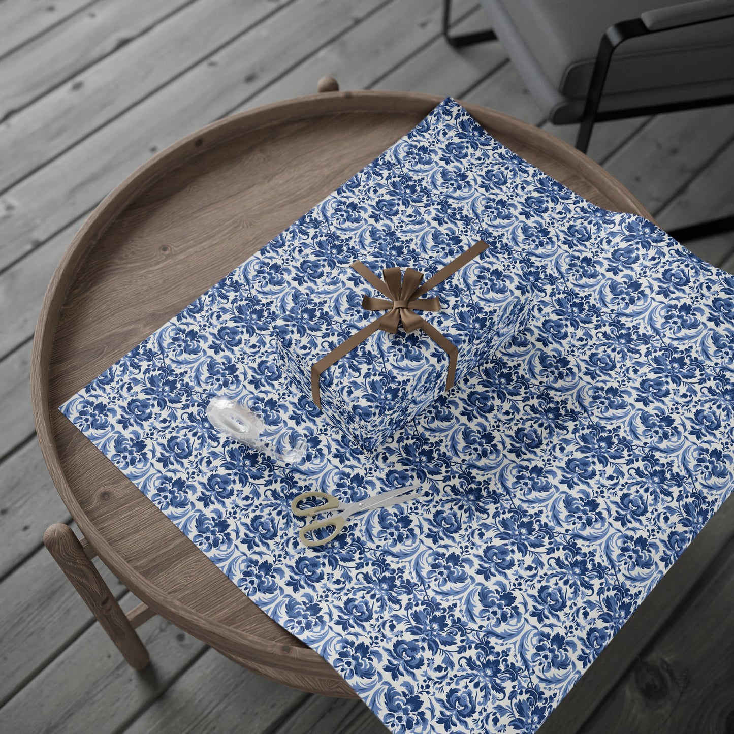 Blue Damask Wrapping Paper