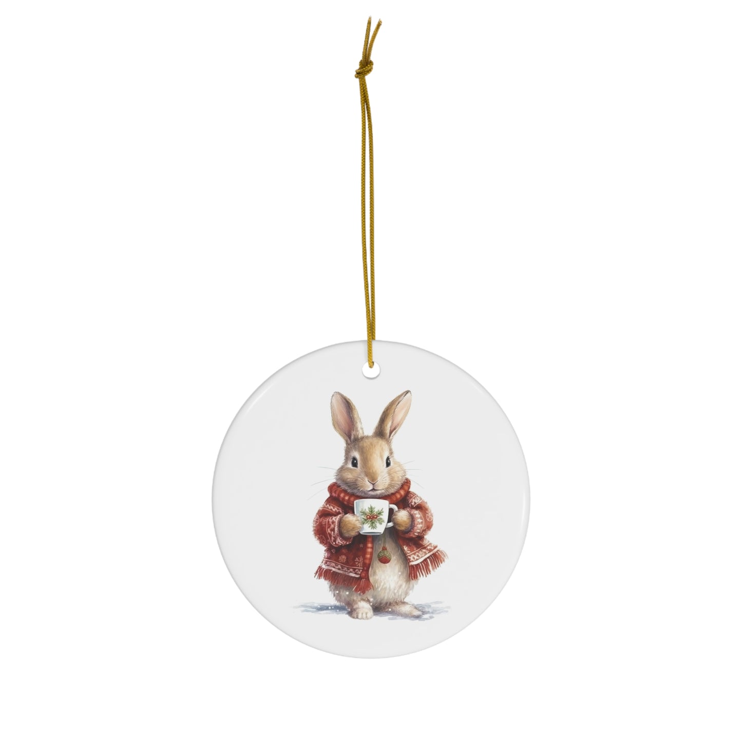 Cute Christmas Bunny in Sweater Ceramic Ornament