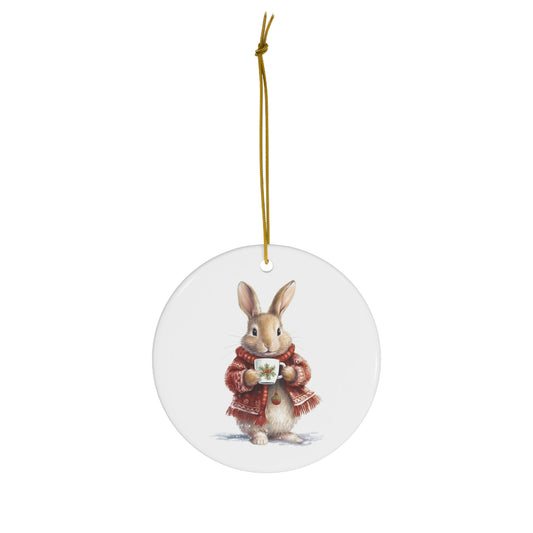 Cute Christmas Bunny in Sweater Ceramic Ornament