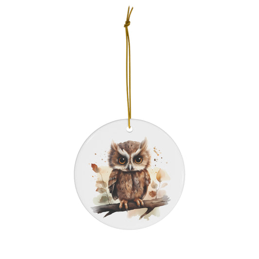 Cute Watercolor Baby Owl Ceramic Ornament