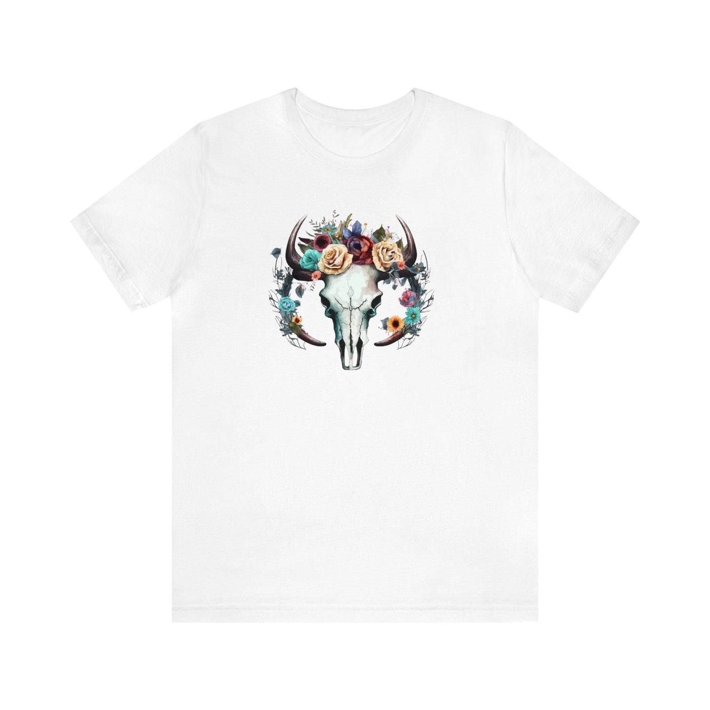 Floral Animal Skull Boho Unisex Jersey Short Sleeve Tee