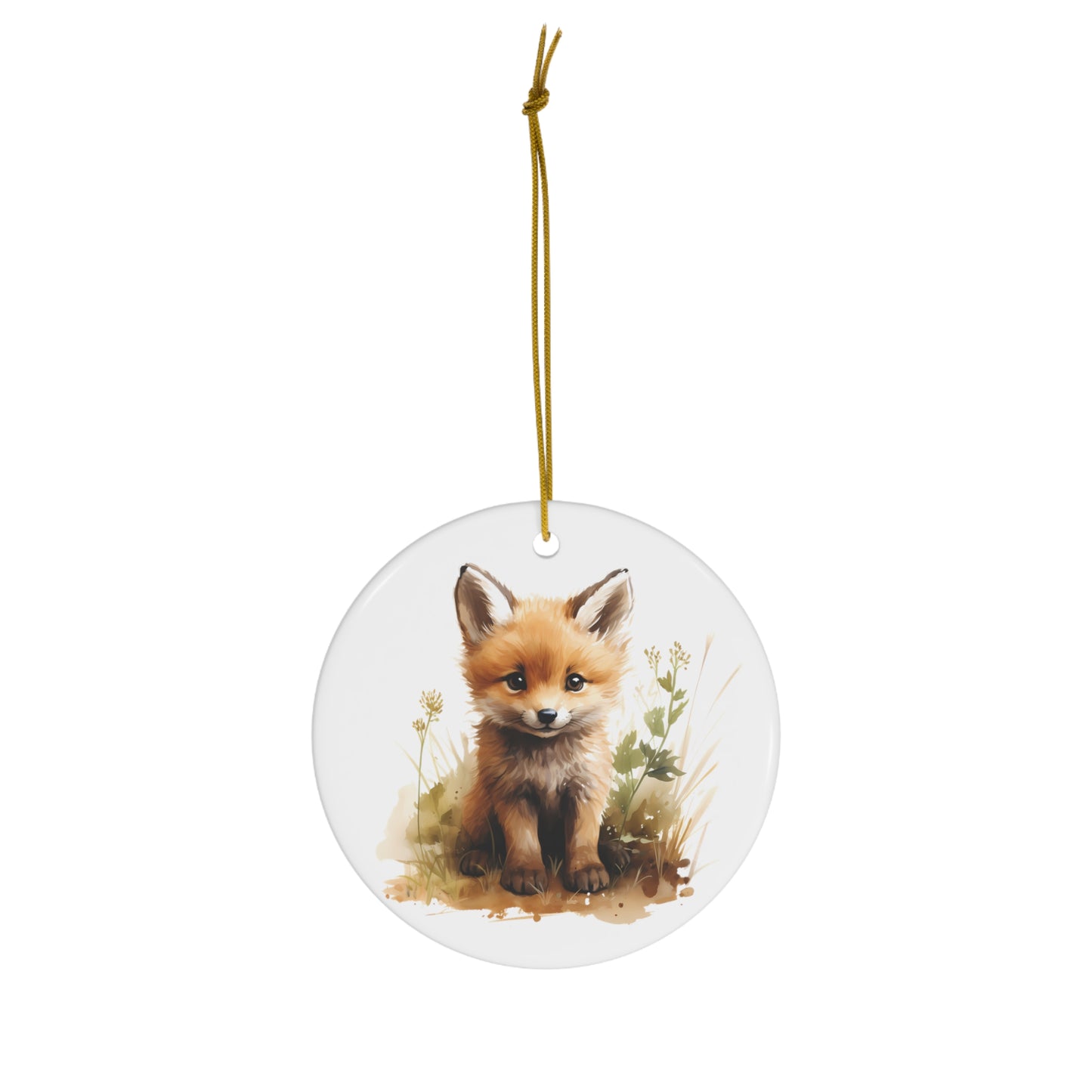 Cute Watercolor Baby Fox Ceramic Ornament Christmas Gift