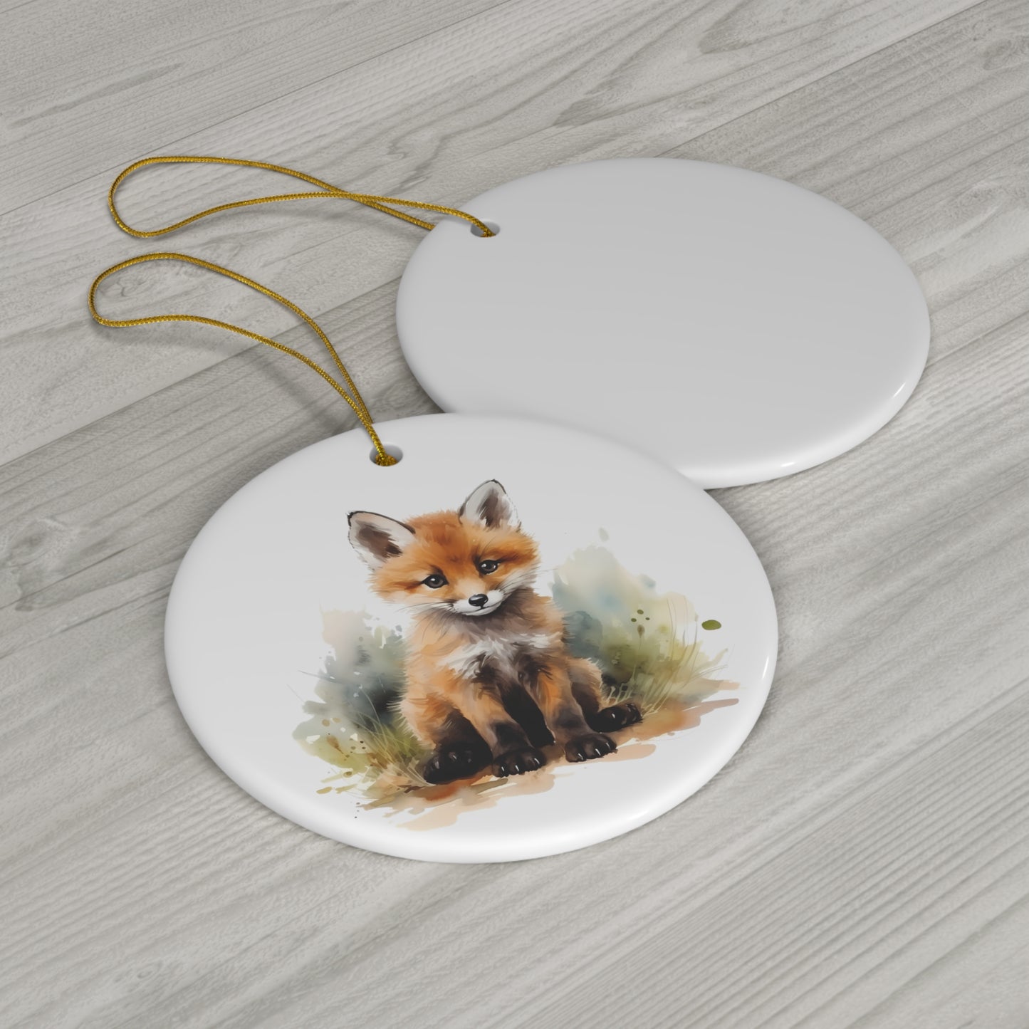 Cute Watercolor Baby Fox Ceramic Ornament