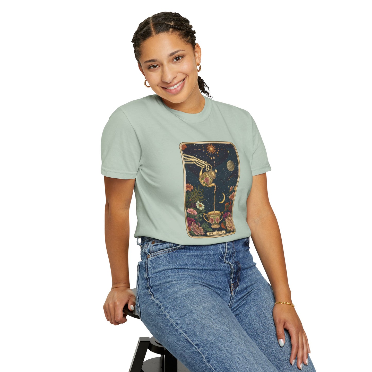 Spill the Tea Tarot Card T-shirt, Unisex Tee for Tarot Lovers, Mystic Apparel, Witchy Shirt, Boho Clothing, Tea Leaf Reading Top