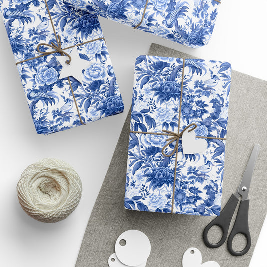 Blue Chinoiserie Gift Wrapping Paper Holiday Wrapping Paper Christmas Gift Wrapping Paper Gift Paper