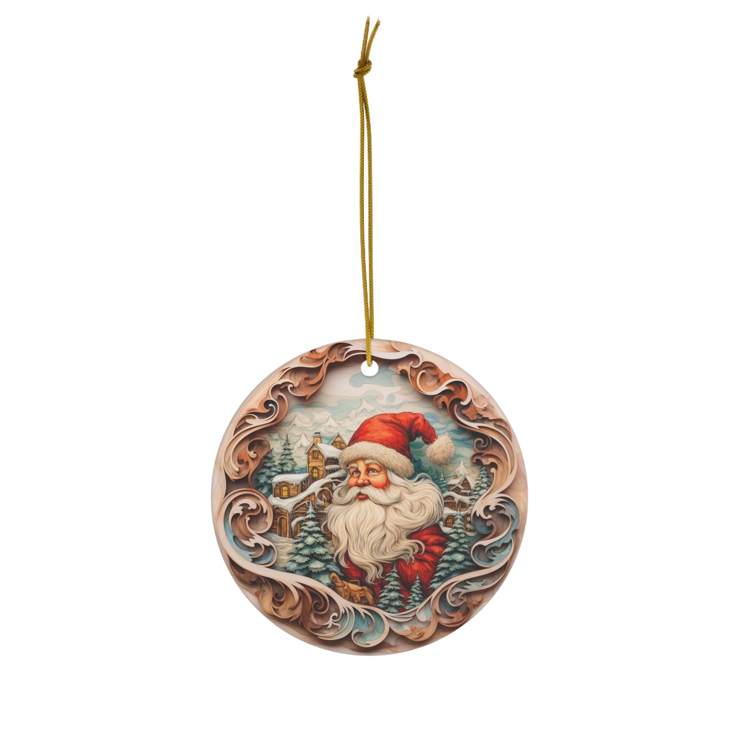 Retro Santa Papercraft Ceramic Ornament