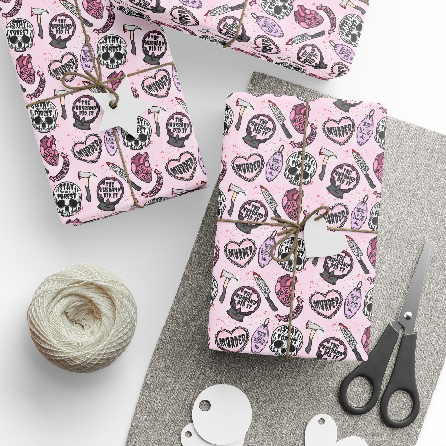 Wrapping Papers - Cute Pastel Pink True Crime Hand Drawn
