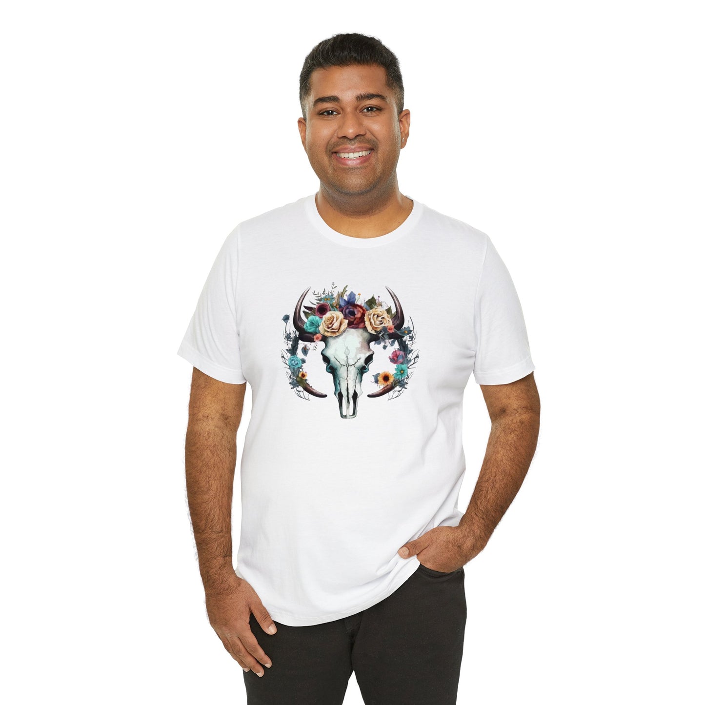 Floral Animal Skull Boho Unisex Jersey Short Sleeve Tee