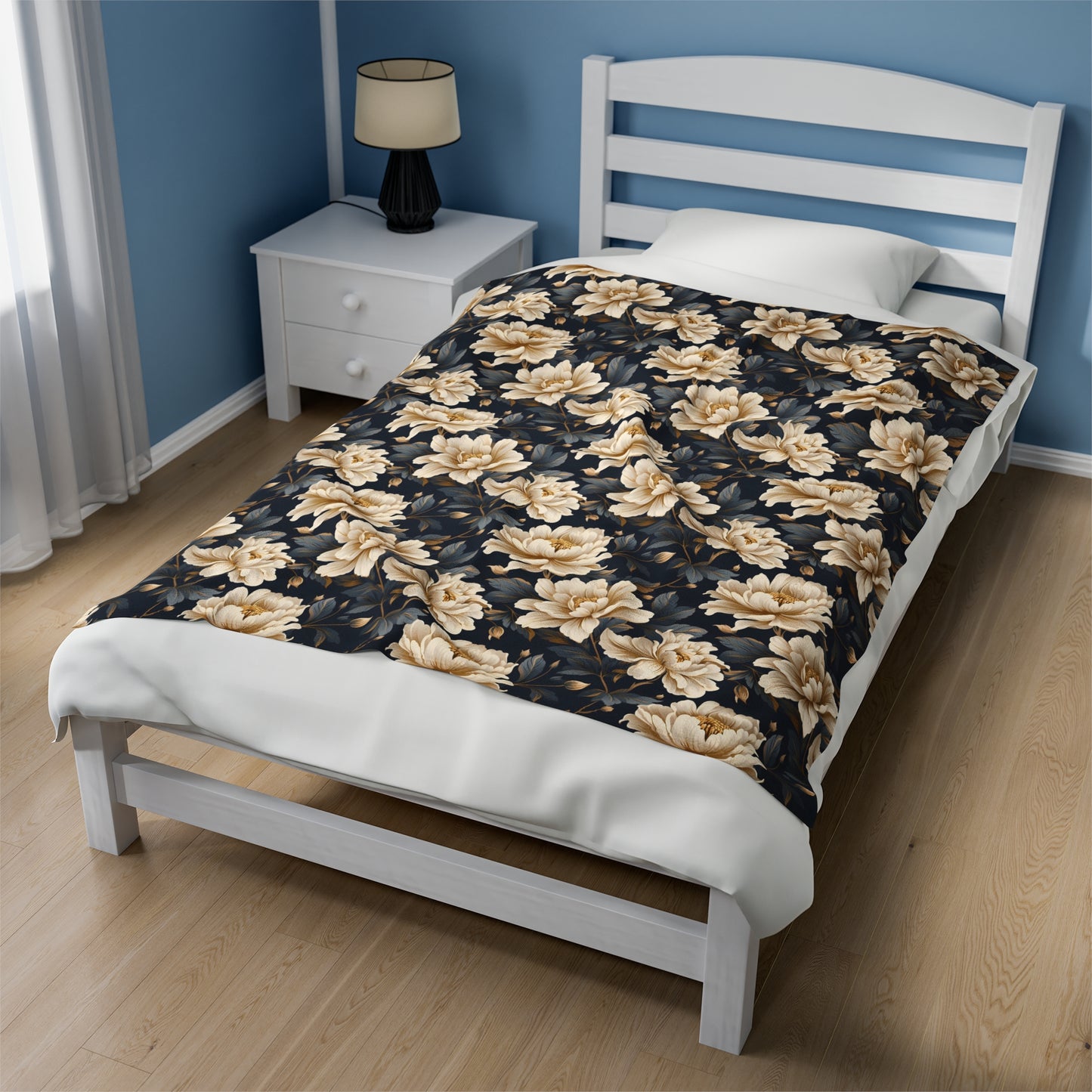 Damask Cream Flowers Velveteen Plush Blanket