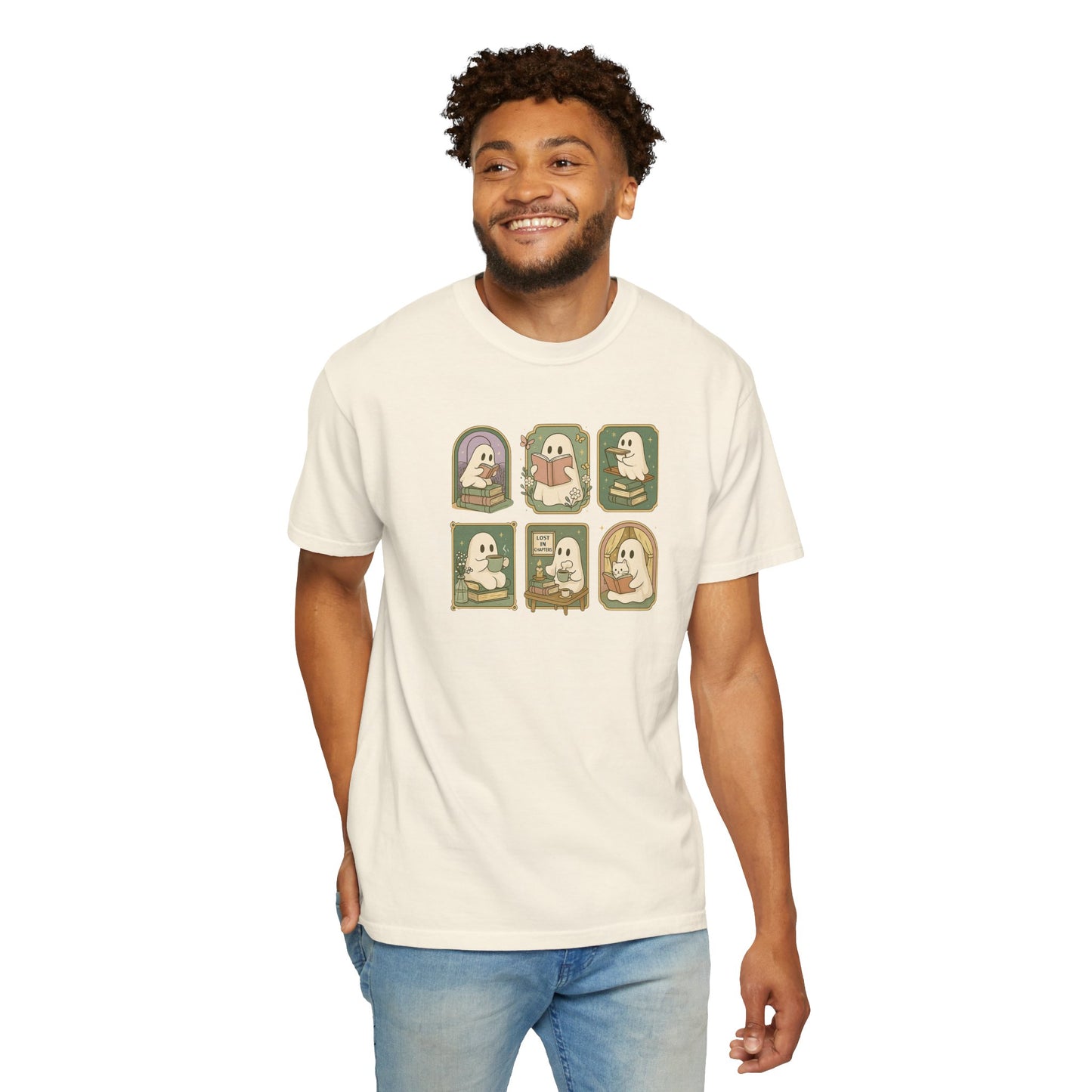 Ghostly Bookish T-Shirt with Cute Frames Design