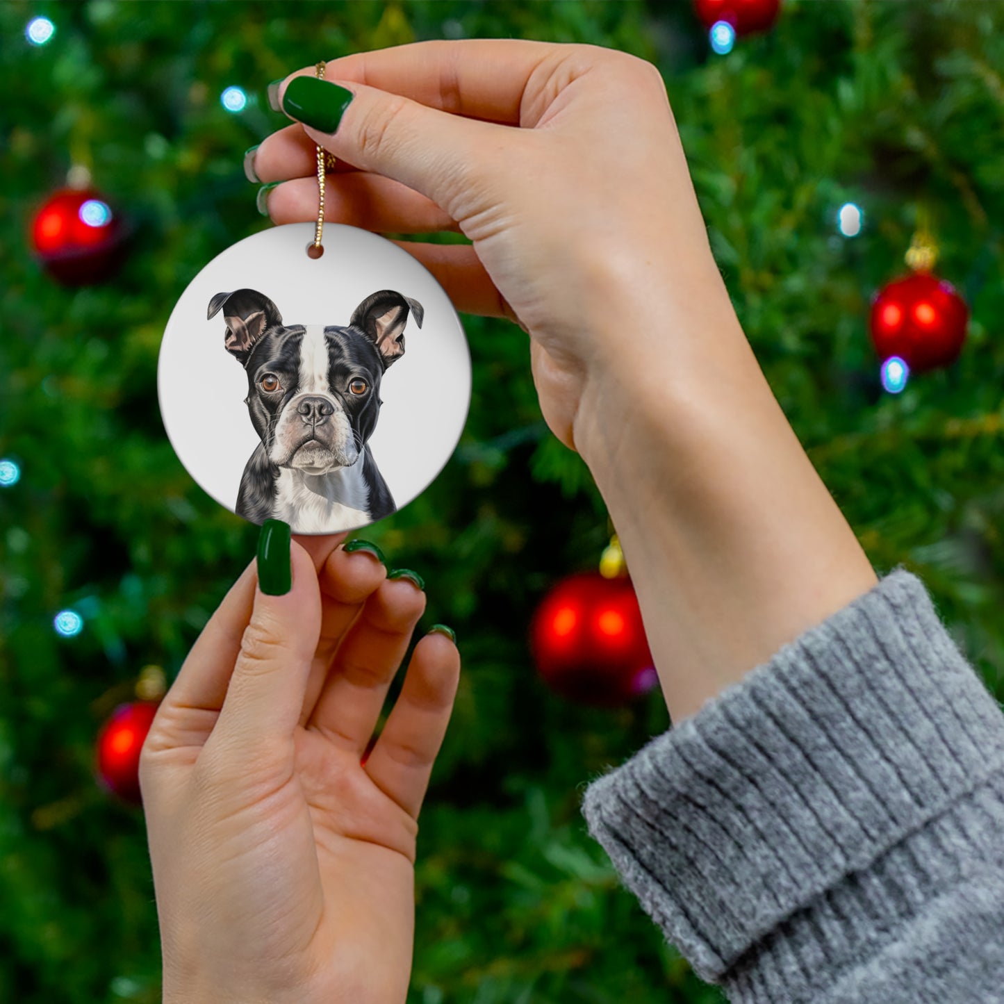 Boston Terrier Ceramic Ornament Christmas Gift