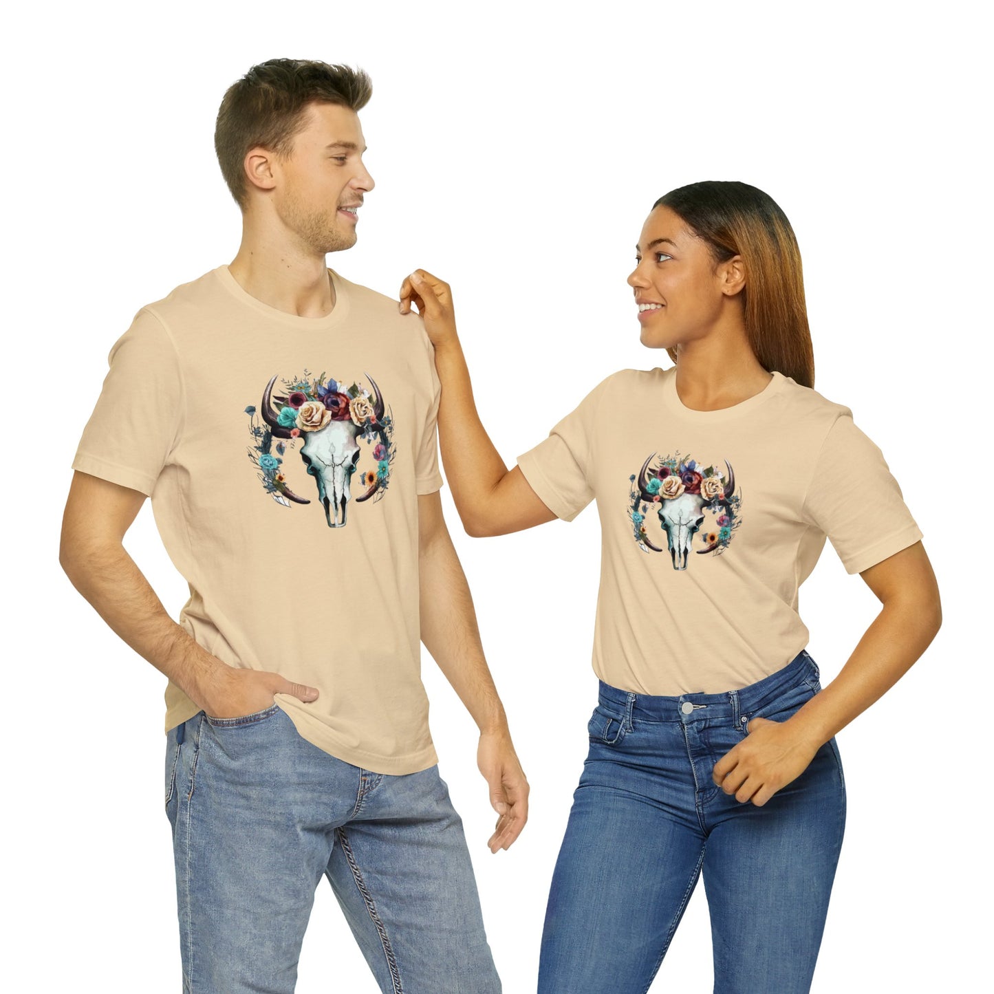 Floral Animal Skull Boho Unisex Jersey Short Sleeve Tee