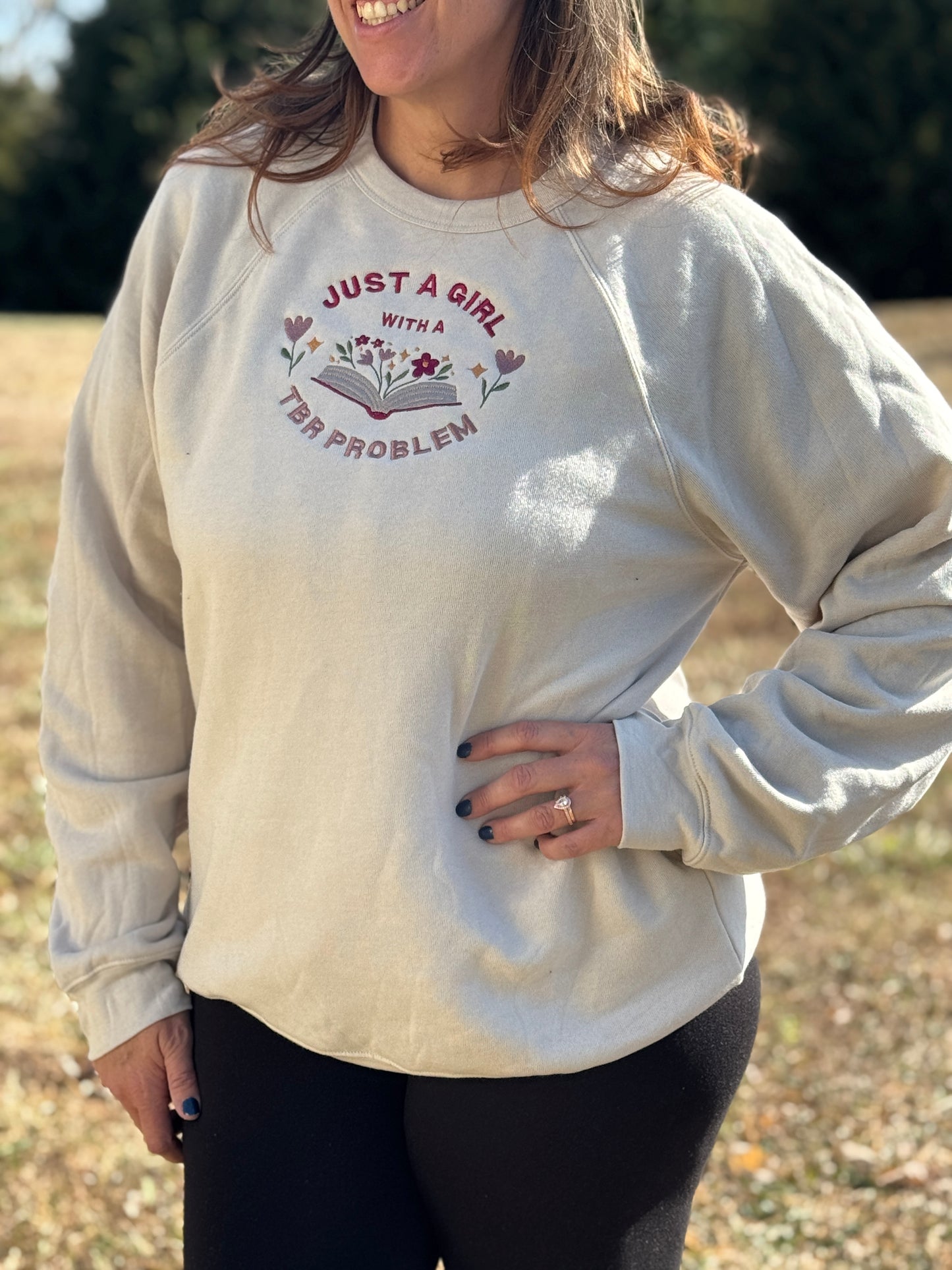 Just a Girl with a TBR Problem — Embroidered Sweatshirt