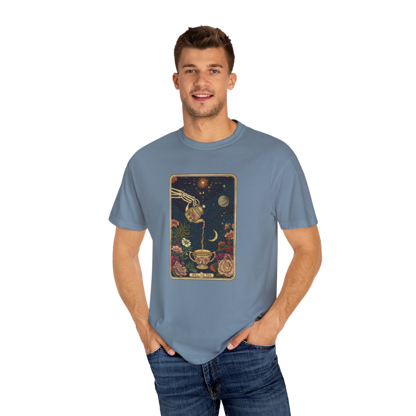 Spill the Tea Tarot Card T-shirt, Unisex Tee for Tarot Lovers, Mystic Apparel, Witchy Shirt, Boho Clothing, Tea Leaf Reading Top