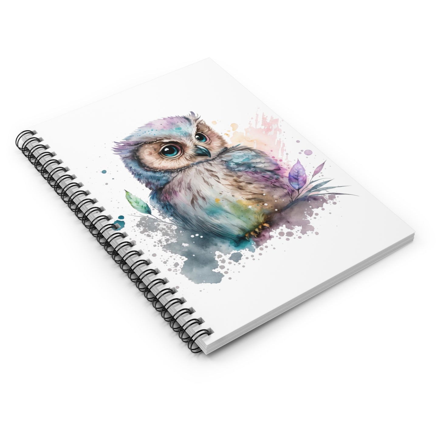 Blue and Purple Watercolor Owlet Lined Spiral Notebook