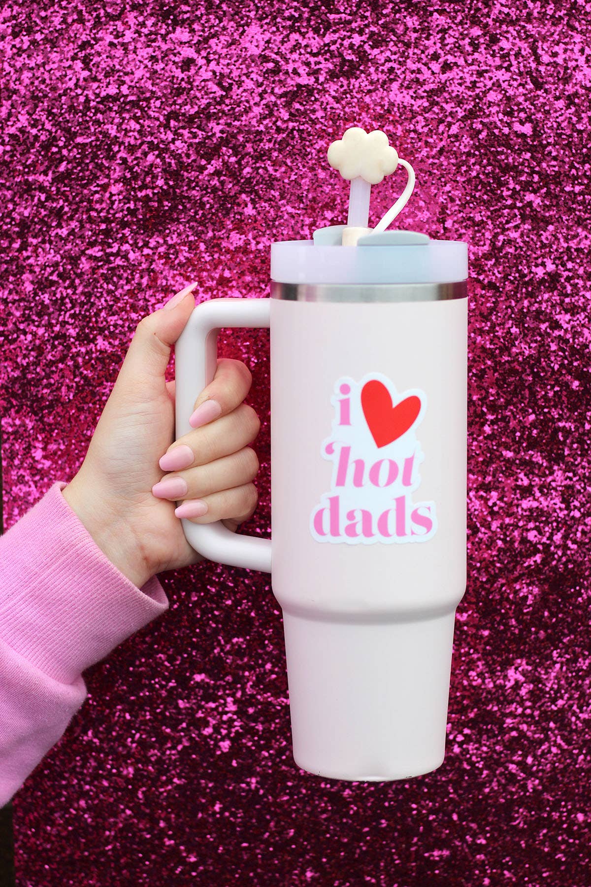 I Love Hot Dads Pink Waterproof Vinyl Sticker