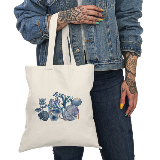 Waterclor Blue Mushroom Natural Tote Bag Grocery Bag