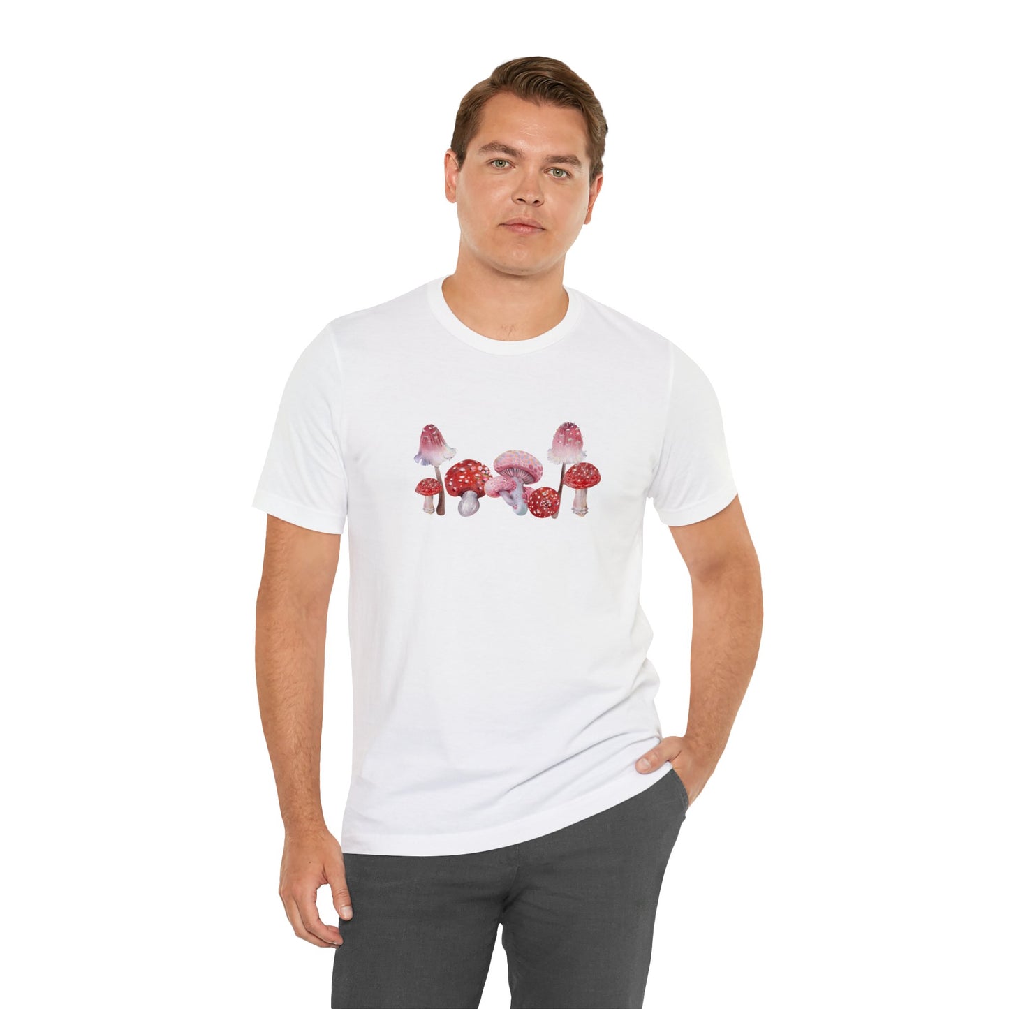 Unisex Red Watercolor Mushroom Jersey Short Sleeve Tee