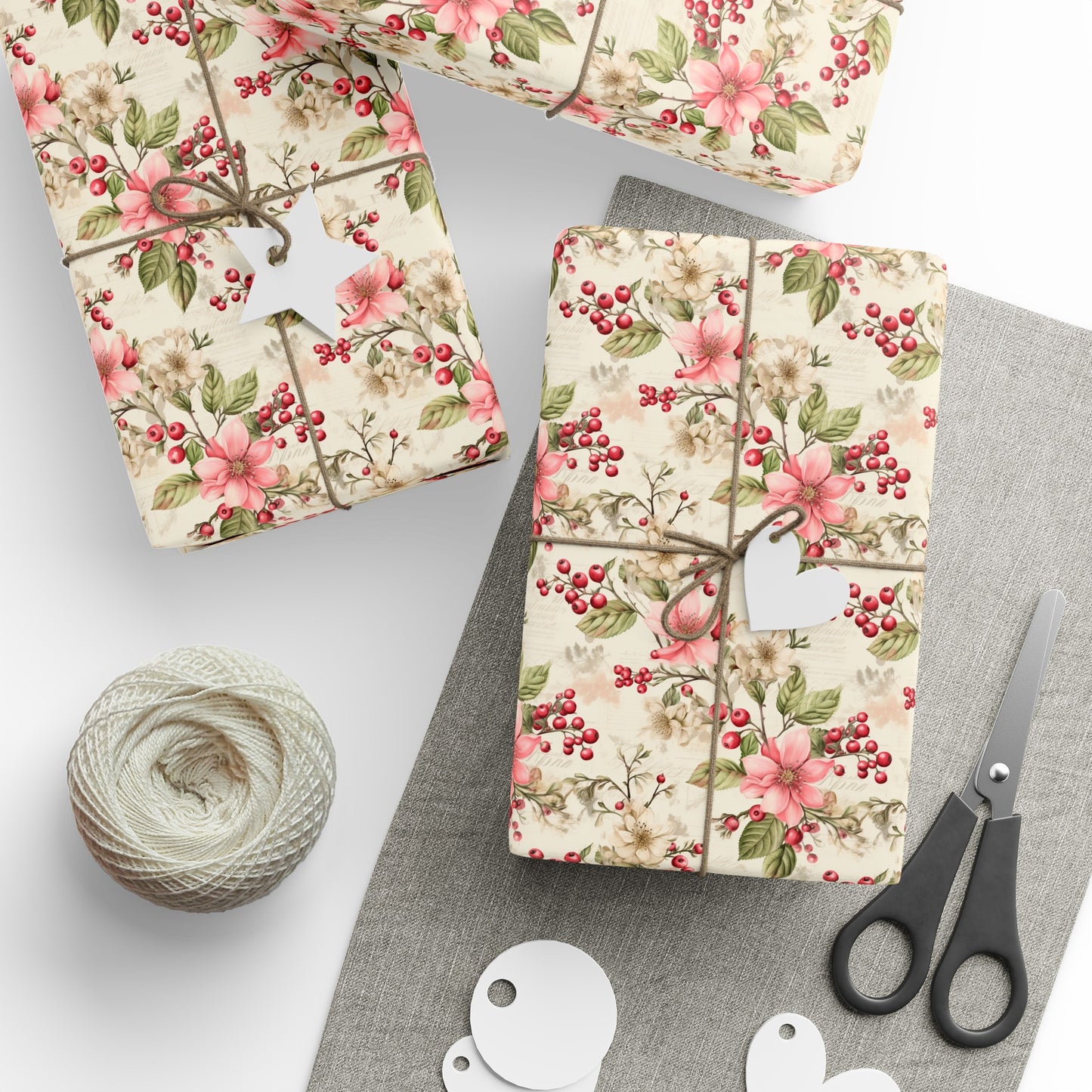 Christmas Pink Flower Gift Wrap