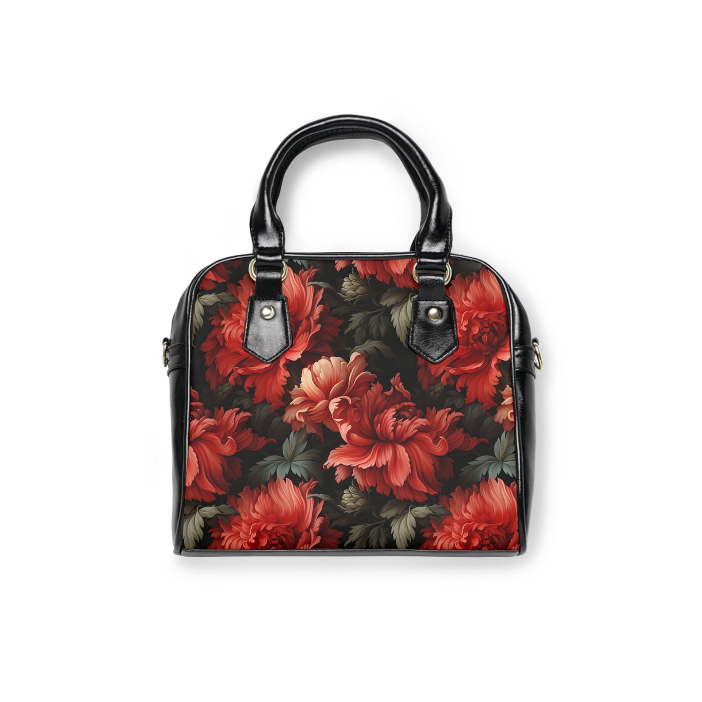 Damask Style Red Peony Flower Shoulder Handbag