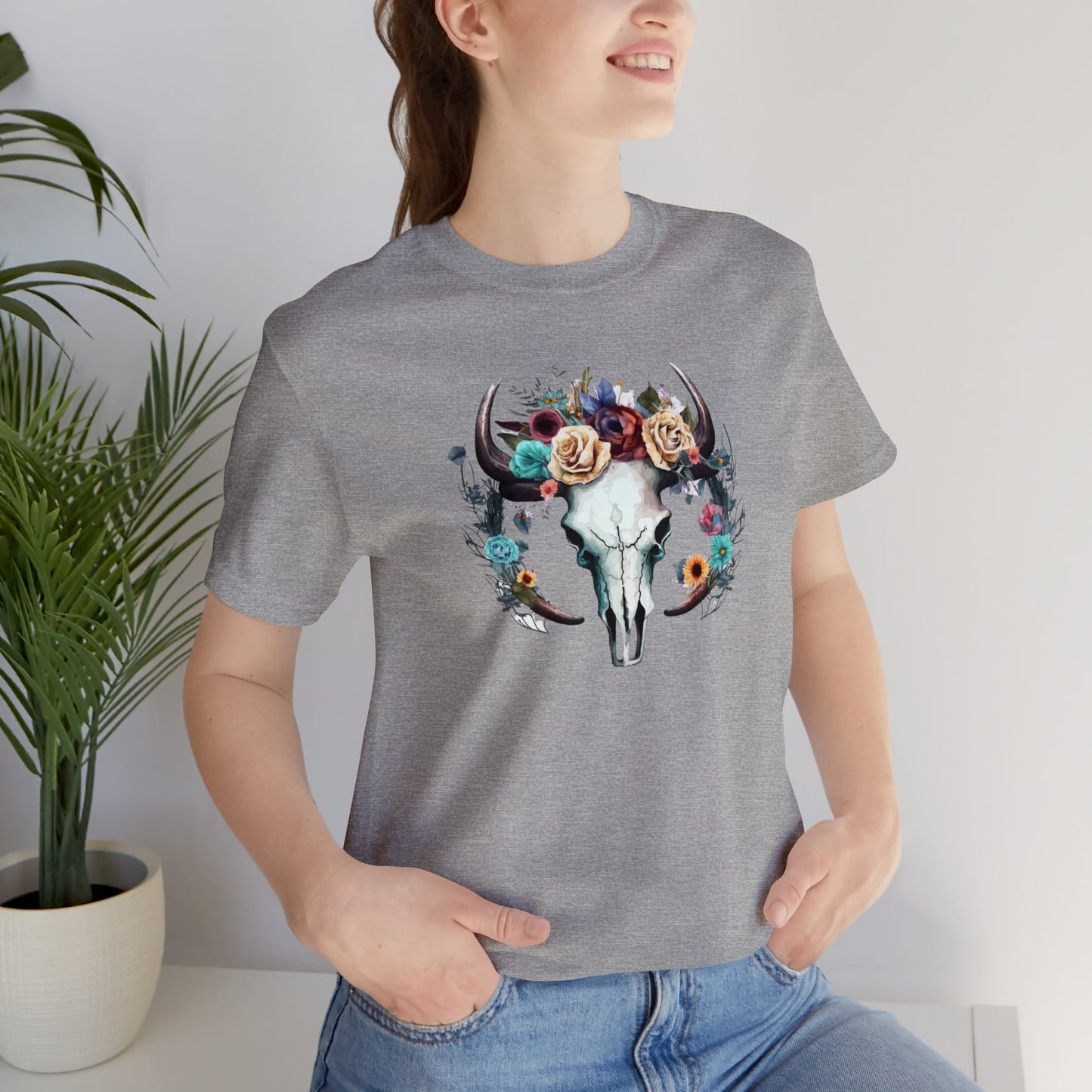 Floral Animal Skull Boho Unisex Jersey Short Sleeve Tee