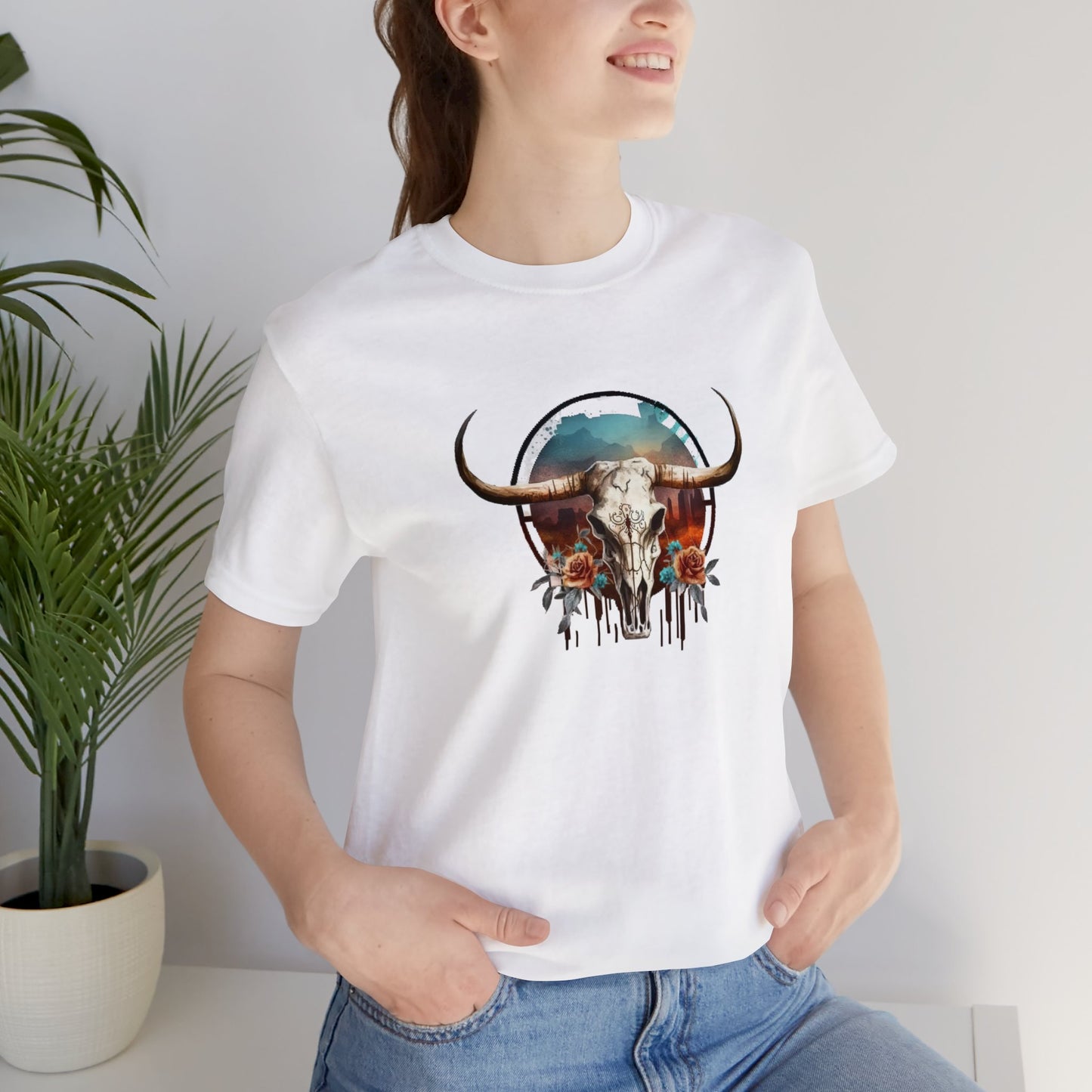 Floral Animal Skull Boho Unisex Jersey Short Sleeve Tee