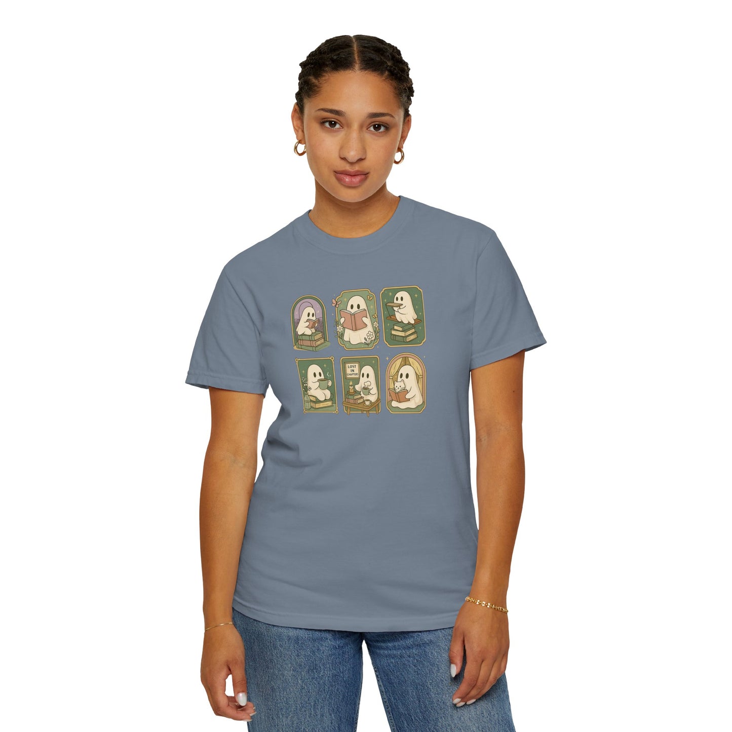 Ghostly Bookish T-Shirt with Cute Frames Design
