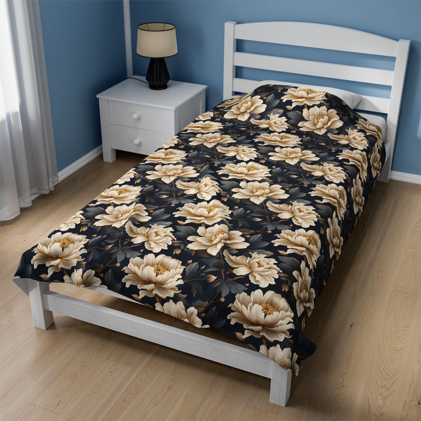 Damask Cream Flowers Velveteen Plush Blanket