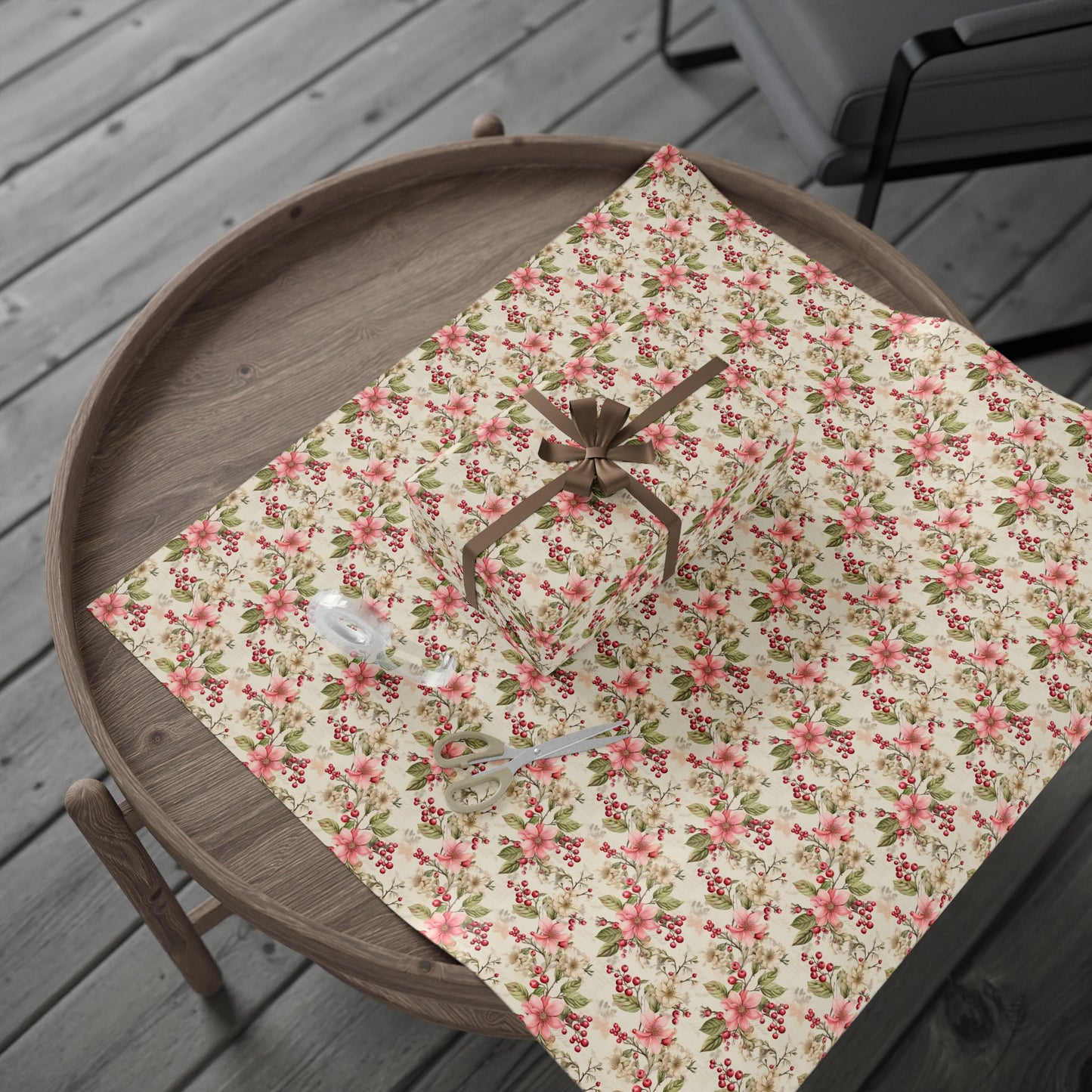 Christmas Pink Flower Gift Wrap