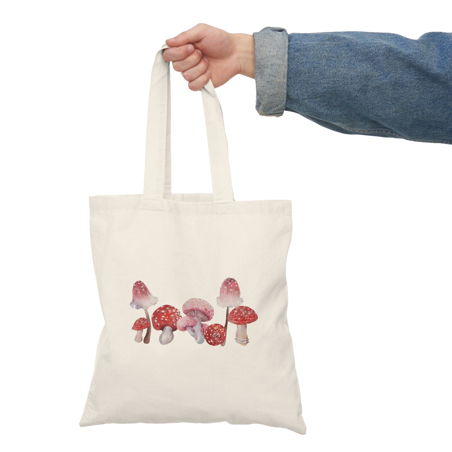 Waterclor Red Mushroom Natural Tote Bag Grocery Bag