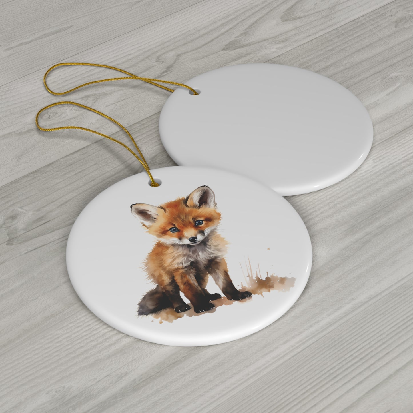 Cute Watercolor Baby Fox Ceramic Ornament Christmas Gift