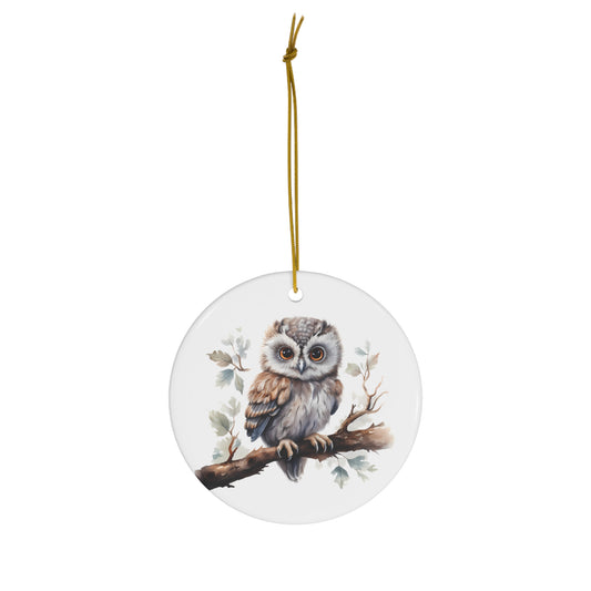 Cute Watercolor Baby Owl Ceramic Ornament Christmas Gift