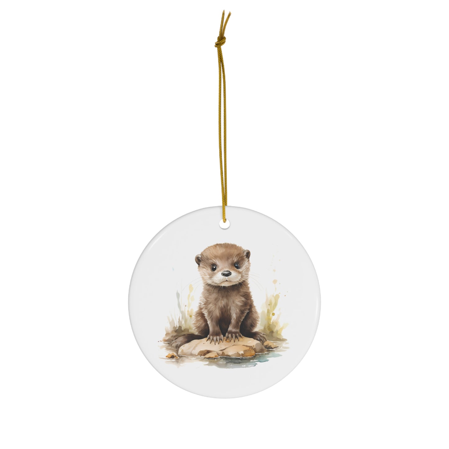 Cute Watercolor Baby Otter Ceramic Ornament Christmas Gift