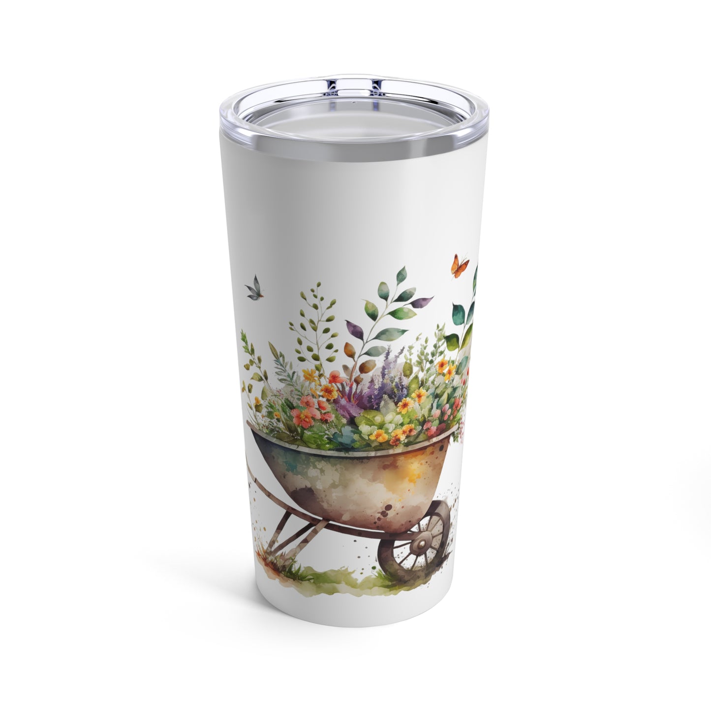 Watercolor Floral Wheelborrow Tumbler 20oz Gardener Tumbler Botanical Tumbler