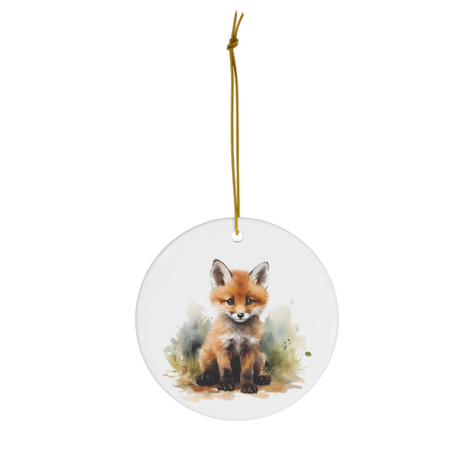 Cute Watercolor Baby Fox Ceramic Ornament