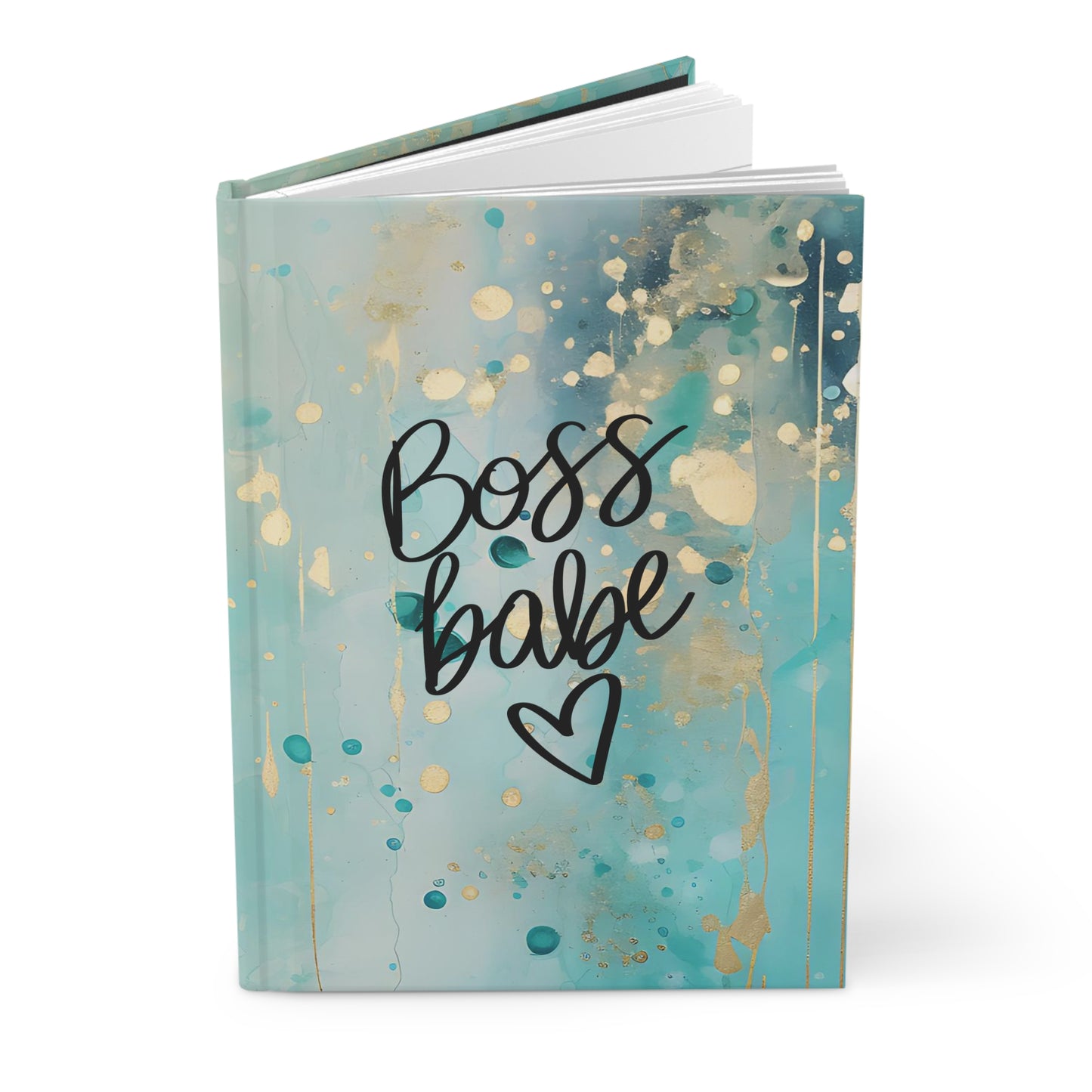 Motivational Boss Babe Teal and Gold Paint Style Hardcover Journal Notebook