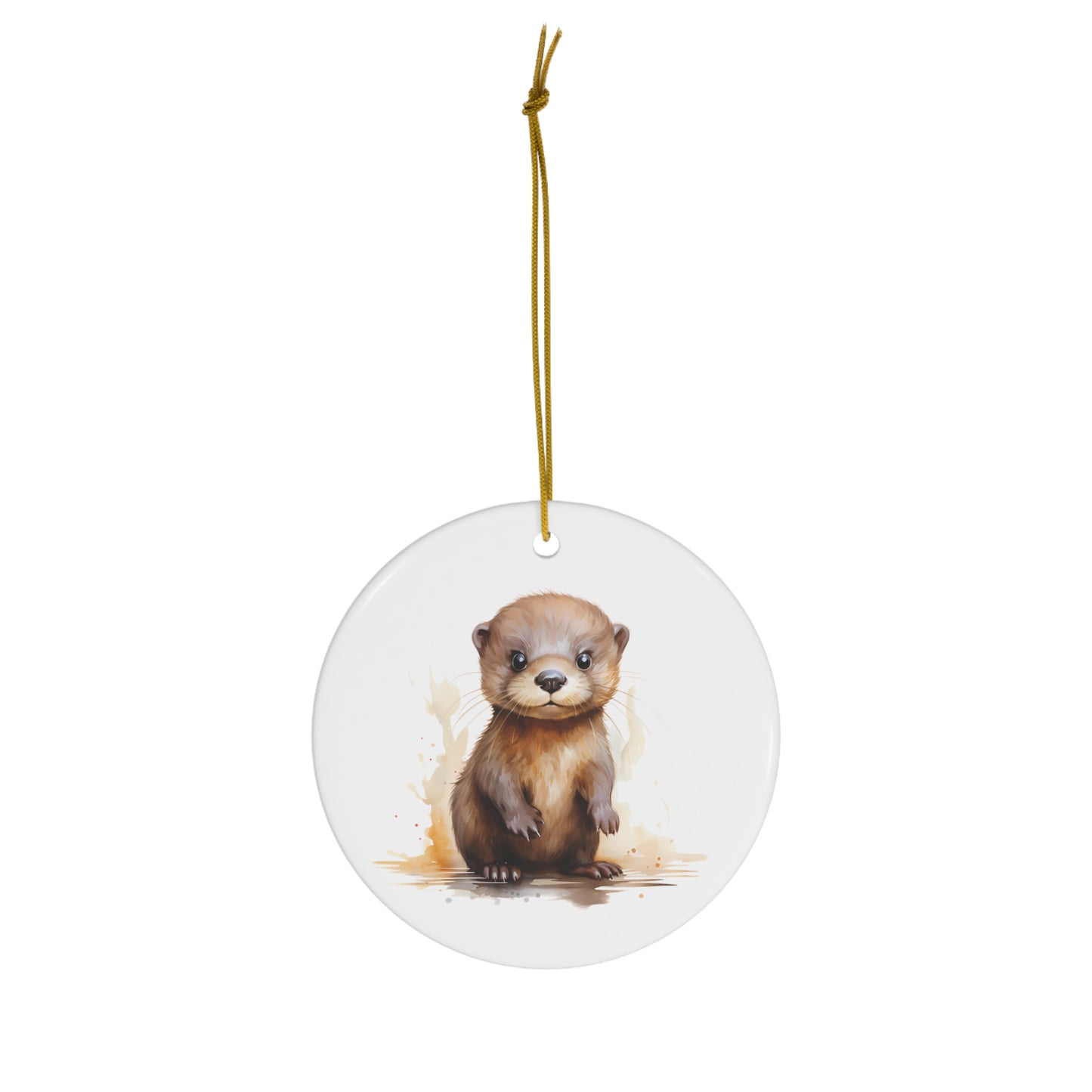 Cute Watercolor Baby Otter Ceramic Ornament Christmas Gift