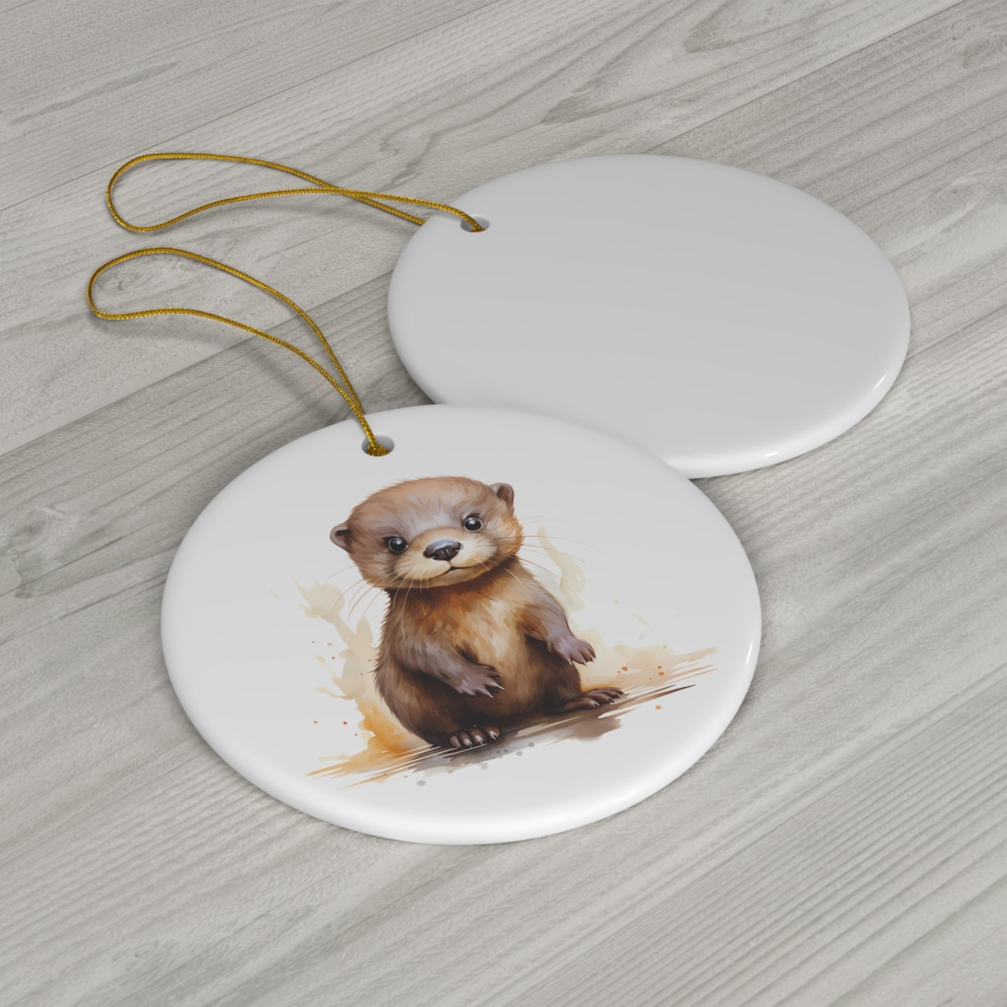 Cute Watercolor Baby Otter Ceramic Ornament Christmas Gift