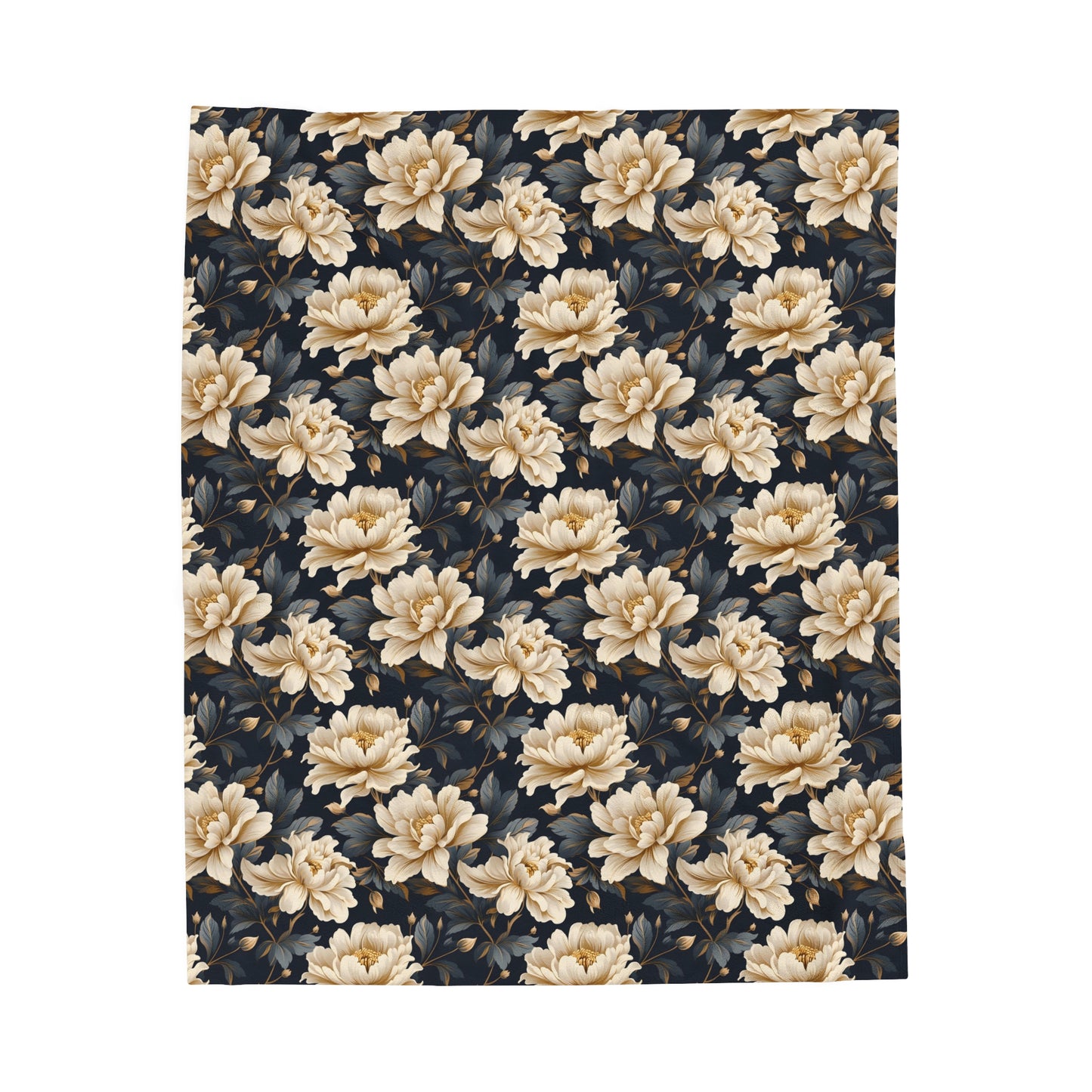 Damask Cream Flowers Velveteen Plush Blanket