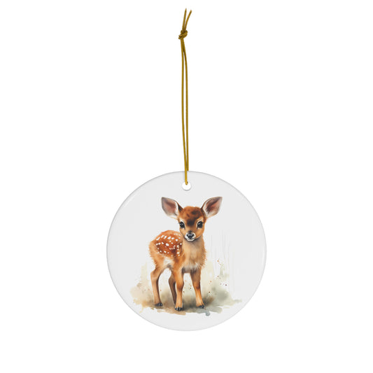 Cute Watercolor Baby Deer Fawn Ceramic Ornament