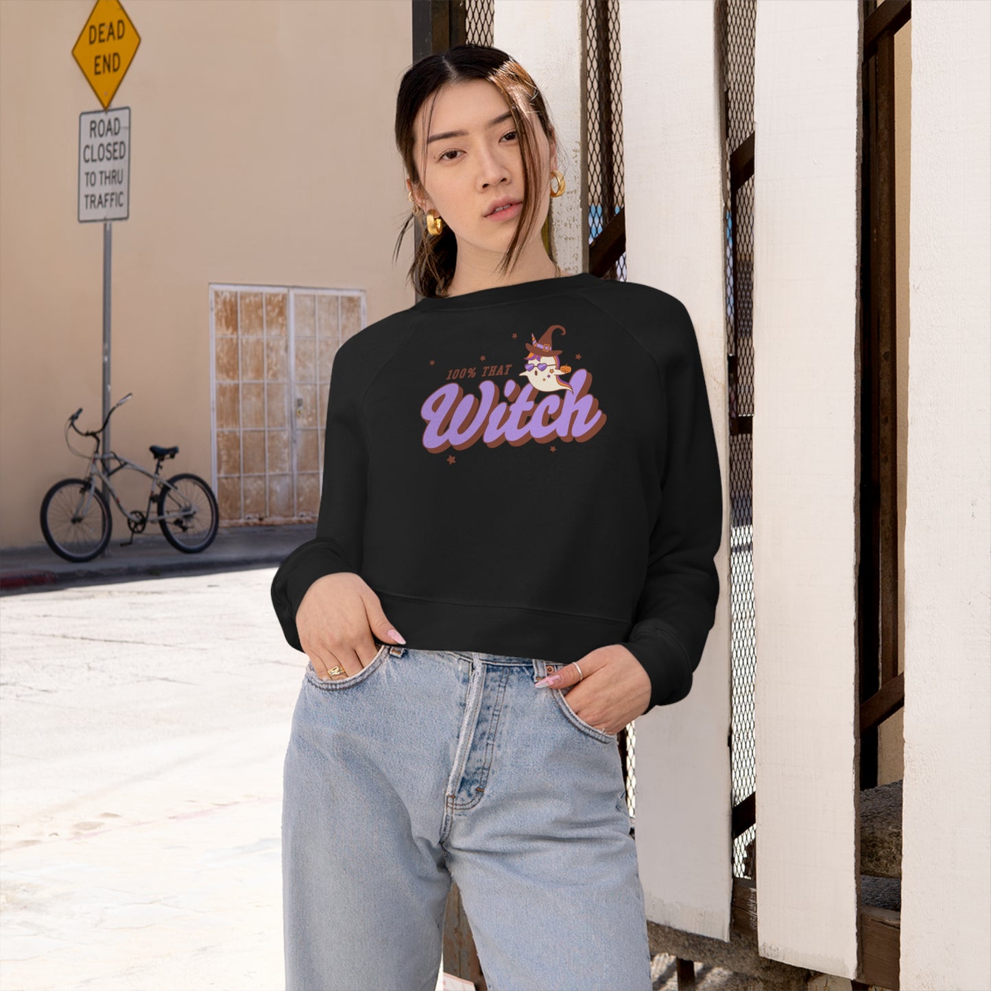 100% That Witch Women's Cropped Fleece Pullover Witchy Shirt