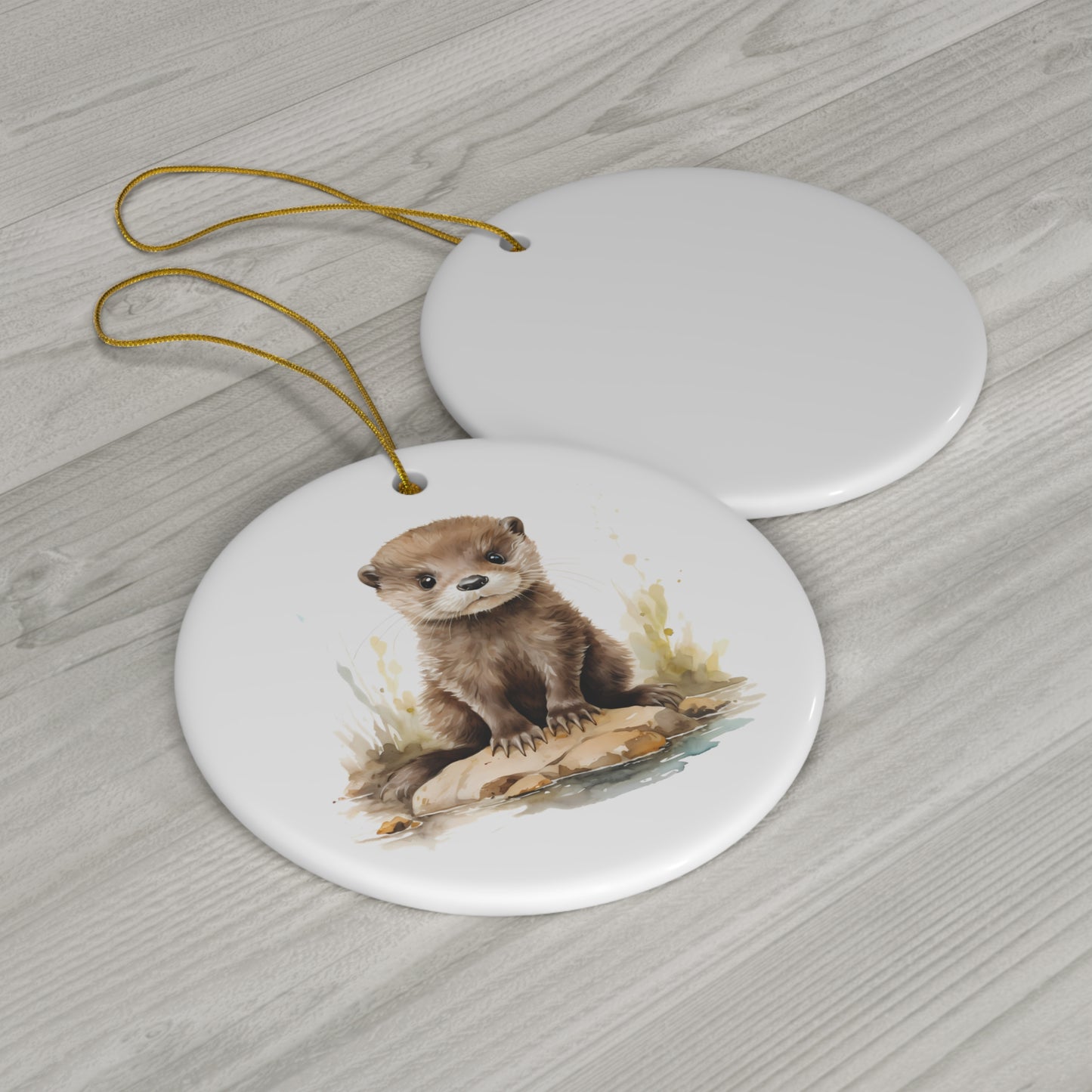 Cute Watercolor Baby Otter Ceramic Ornament Christmas Gift