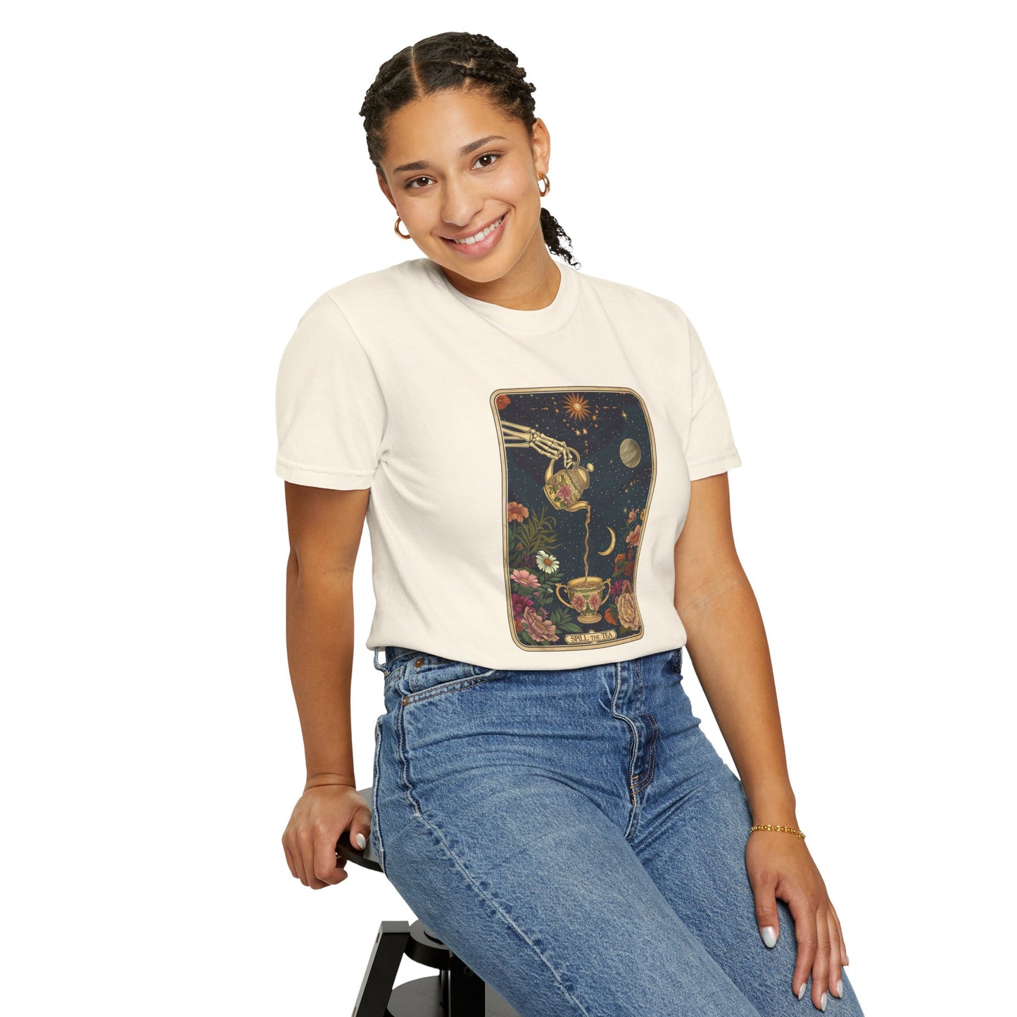 Spill the Tea Tarot Card T-shirt, Unisex Tee for Tarot Lovers, Mystic Apparel, Witchy Shirt, Boho Clothing, Tea Leaf Reading Top