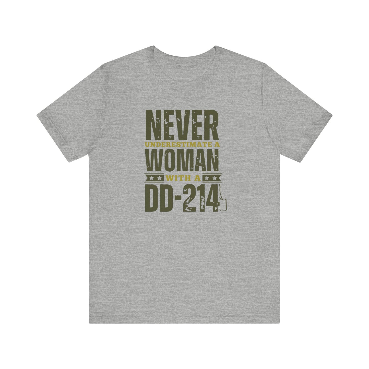 Woman with a DD214 Unisex Jersey Short Sleeve Tee