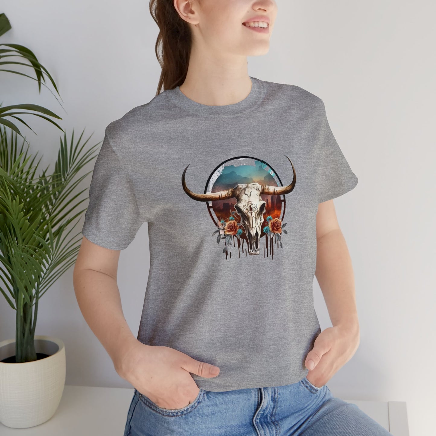 Floral Animal Skull Boho Unisex Jersey Short Sleeve Tee