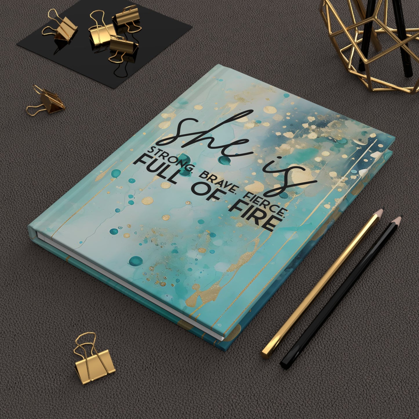 Teal and Gold Paint Style Motivational Hardcover Journal