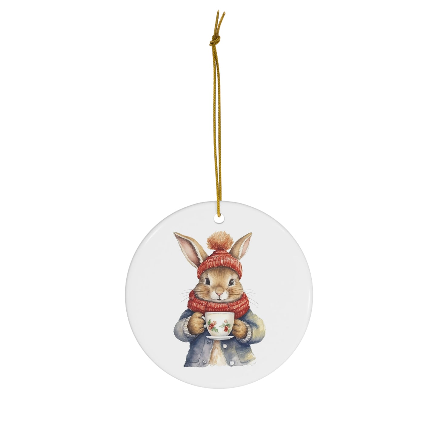 Cute Christmas Bunny in Sweater Ceramic Ornament