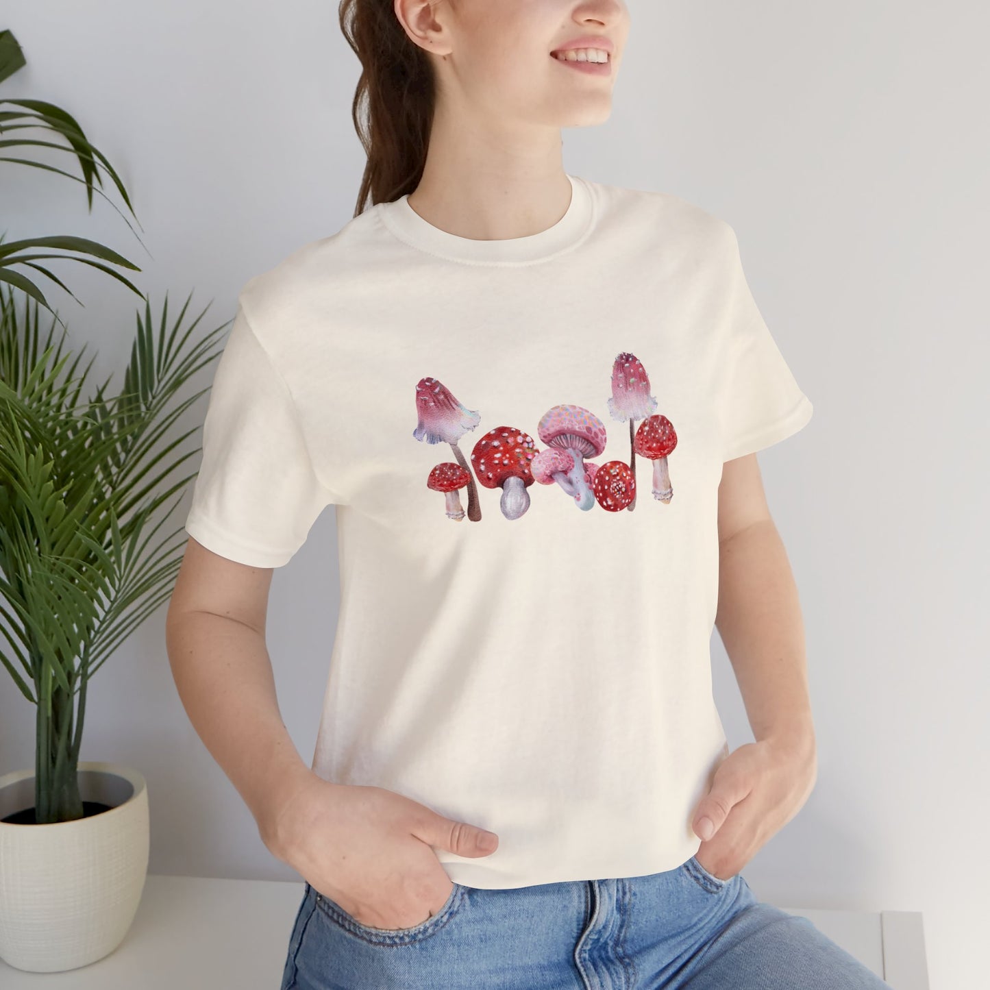 Unisex Red Watercolor Mushroom Jersey Short Sleeve Tee