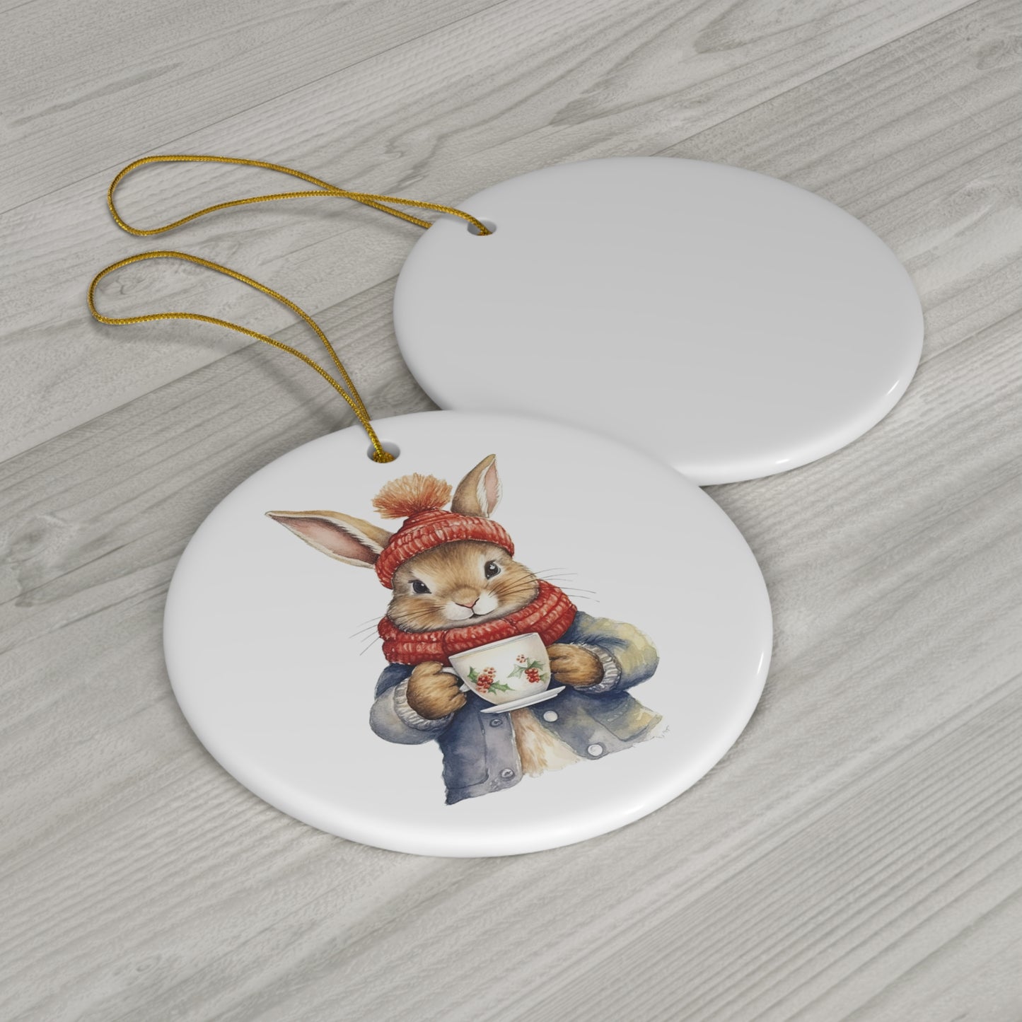 Cute Christmas Bunny in Sweater Ceramic Ornament