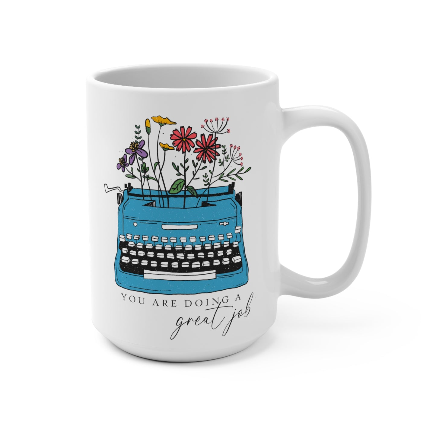 Flowers and Typewriter Mug 15oz